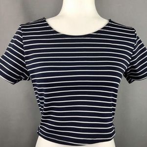 Vintage 90s valleygirl Navy Blue & White Stripes Summer Top